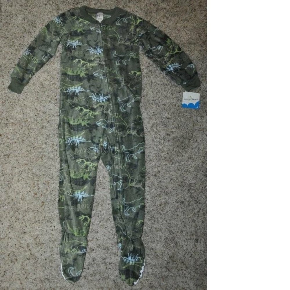 Boys Dinosaur 1 Pc Pajamas 4 Fleece Green Camo Long Sleeve Footed Zip Up J Beans